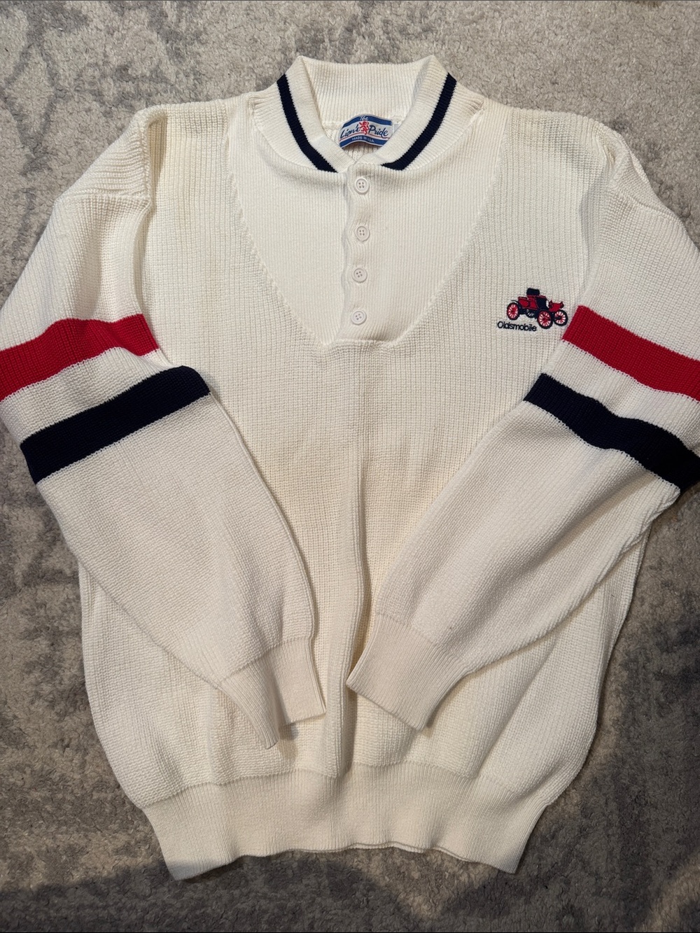 Vintage Lion’s Pride Cream Polo-Style Sweater oldsmobile with Stripes size L new